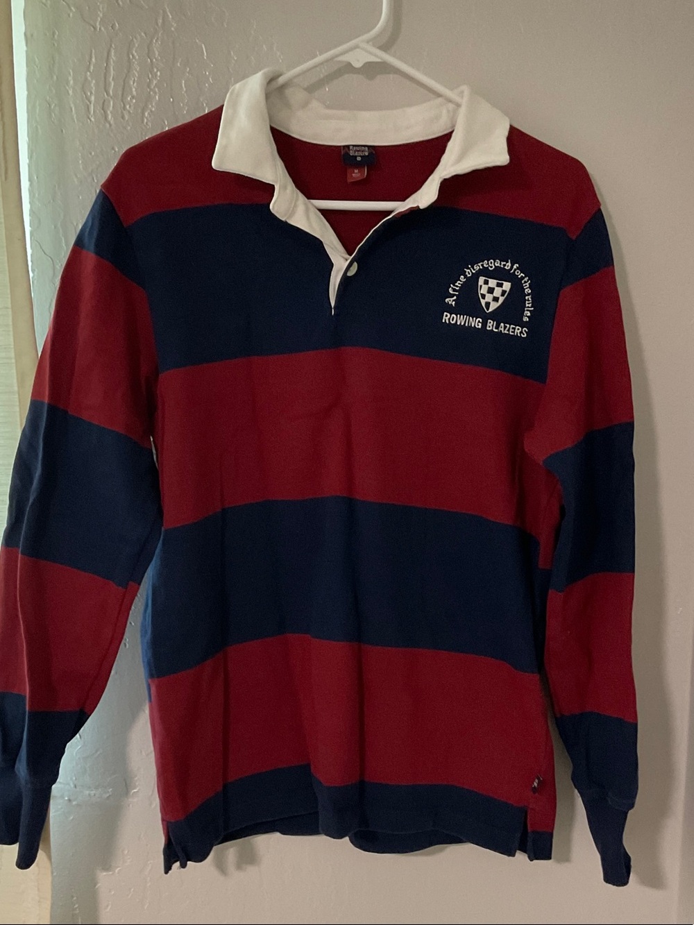 Rowing Blazers Red & Navy Striped Rugby Polo with White Collar